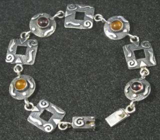 925 Sterling Silver Garnet Amber Gemstone Bracelet 7 Slip Tab Clasp