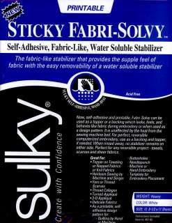 Sulky Sticky Fabric Solvy Wash Away sheets Applique etc  