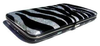 Zebra Black White Glitter Clutch Hard Case Wallet  