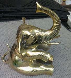 Large Gold Tone Heavy SOLID BRASS ELEPHANT FIGURINE  