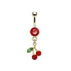 FreshTrends Cherry Dangle 14kt Gold Plated Belly Button Navel Ring