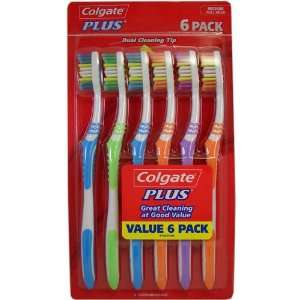 Colgate Plus Toothbrushes, Medium Full Head with Dual Cleaning Tips, 6 