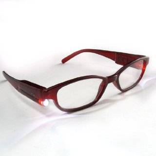   Lighted Up Reader Glasses +2.00 Touch Switch Auburn Full Frame + Case