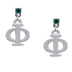 Greek Letter Phi Emerald Swarovski Post Charm Earrings [Jewelry 