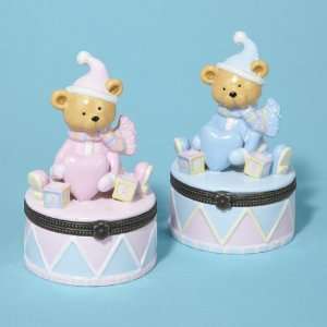  Ceramic Baby Teddy Bear Girl and Boy Hinged Boxes 4