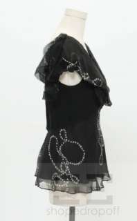 Zac Posen Black Silk Dot Print Ruffle Sleeveless Top Size 8  
