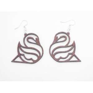  Pink Swan Bird Wooden Earrings GTJ Jewelry