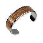 VistaBella Stainless Steel Alligator Faux Leather Cuff Bracelet