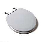 FindingKing Molded Round Wood Toilet Seat w/Chrome Hinges White