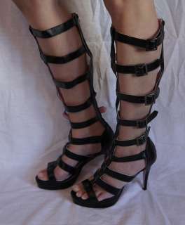   Faux Leather Multi Strap Knee High Sandal with 1 Inch Platform  