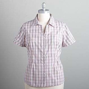 Womens Plus Short Sleeve Plaid Camp Shirt  Basic Editions Clothing 