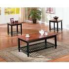 Poundex 3pc Country Black & Oak Finish Coffee Table & End Table Set
