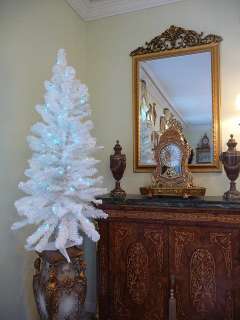   WHITE Retro Christmas Tree Pre lit w/ BLUE colored lights,4 Ft  
