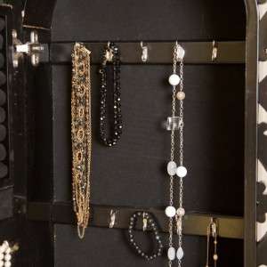 Wall Mount Scroll Locking Jewelry Armoire Mirror   High Gloss Black 