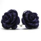 pair black 36mm coral carved rose flower pendant earring pair black