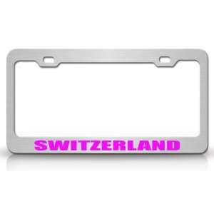 SWITZERLAND Country Steel Auto License Plate Frame Tag Holder, Chrome 