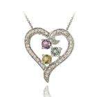   Glitzy Rocks Sterling Silver Multi gemstone and Diamond Heart Necklace