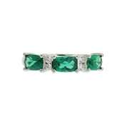  Lab Created Emerald Cushion Cut Stones Band Set in Sterling Silver