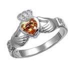 Jazzy Jewels Sterling Silver Champagne CZ Irish Claddagh Ring (Size 8)