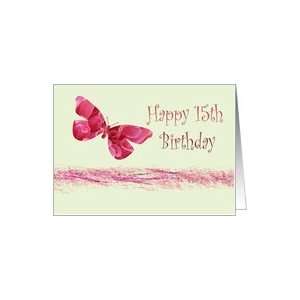 15th Birthday, pink butterfly Card