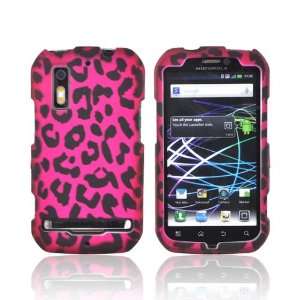 For Motorola Photon 4G Hot Pink Black Leopard Rubberized Hard Plastic 