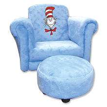Trend Lab Cat in the Hat Royal Blue Velour Toddler Chair with Ottoman 