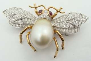 Estate Ladies 18K Gold Diamond Pearl Bee Pin  