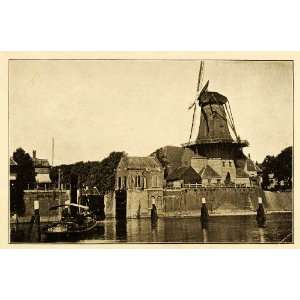 1911 Print Gorinchem Holland Harbor Marine Windmill Architecture 