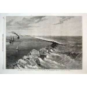  Breakwater Port Said Entrance Suez Canal Old Print 1869 