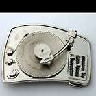 music old school record player gramophone belt buckle 