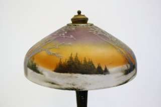 FINE C1910 PITTSBURGH TABLE LAMP W/ REVERSE & OBVERSE PAINTED SHADE NO 