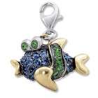 com Gemstone Fish Charm   14K Gold Blue Sapphire and Green Garnet Fish 