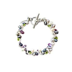 White, Grey and Peacock Freshwater Pearl with Amethyst and Peridot 
