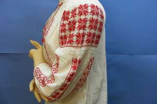 Vintage RED WHITE SILK Hand Embroidered ROMANIAN Folk Ethnic Top 