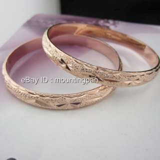 2Pcs 18k Rose Gold Filled Women Carved Bracelet Lady Bangle 60mm GF 