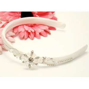  Satin Headband with Crystal Flower Embellishment 