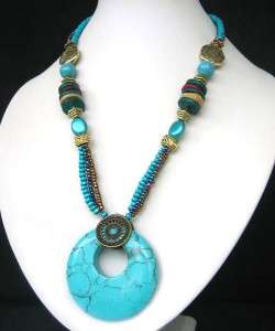 TIBET HANDMADE COPPER TURQUOISE CRYSTAL NECKLACE  