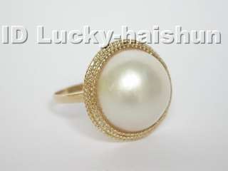   natural white South Sea Mabe Pearls Rings 14K Solid gold #8
