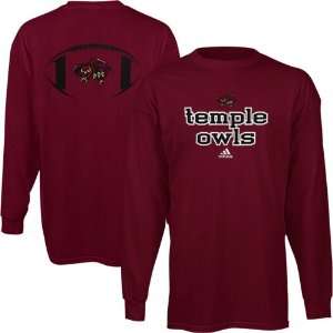  adidas Temple Owls Backfield Long Sleeve T Shirt   Cherry 