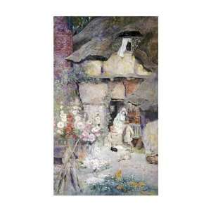   Mother And Children Feeding Rabbits Giclee Canvas