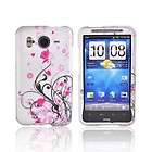 For HTC Inspire 4G Pink Flowers Silver Rubber Protective Hard Shell 