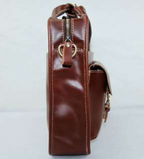   Cowhide Leather Case Briefcase Messenger Laptop Bag Brown 13  