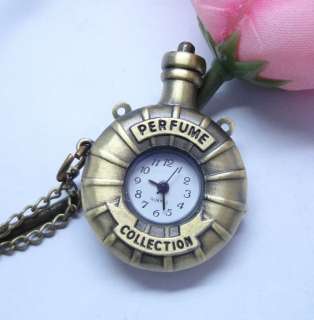   Antique Bronze tone Clock Necklace Pendant Quartz Pocket Watch  