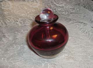 Antique Vintage Perfume Bottle Round Cranberry Art Glass Hand Blown 