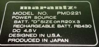 Marantz Portable Cassette Recorder Player 3 Head Model PMD221 Used 