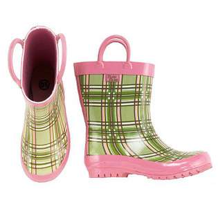 Pluie Pluie Little Girls Green/Pink Plaid Rain Boots 11 