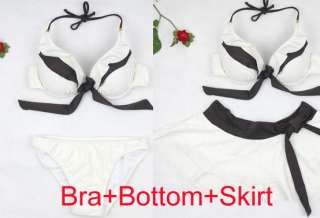  3PCS Ivory Push Up Padded halter Bra Skirt Swimwear Swims​uit Bikini