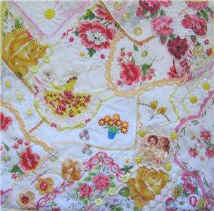 Mini Hankie Crinoline Lady Angels Recycled Art Quilt  