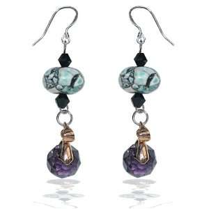   Combination Bead Earrings(Black, Blue, Purple and Gold Plate Accent