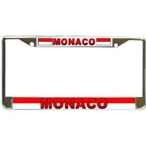 Monaco Flag Chrome Metal License Plate Frame Holder